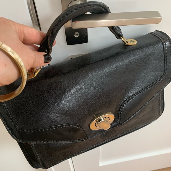 Vntage 70s Pebbled Leather Satchel Accordion Black - Picture 4 of 7